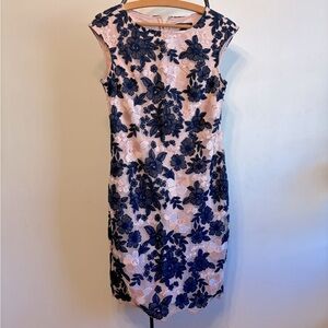 Pink/Navy Blue Floral Lace Dress, Size 4